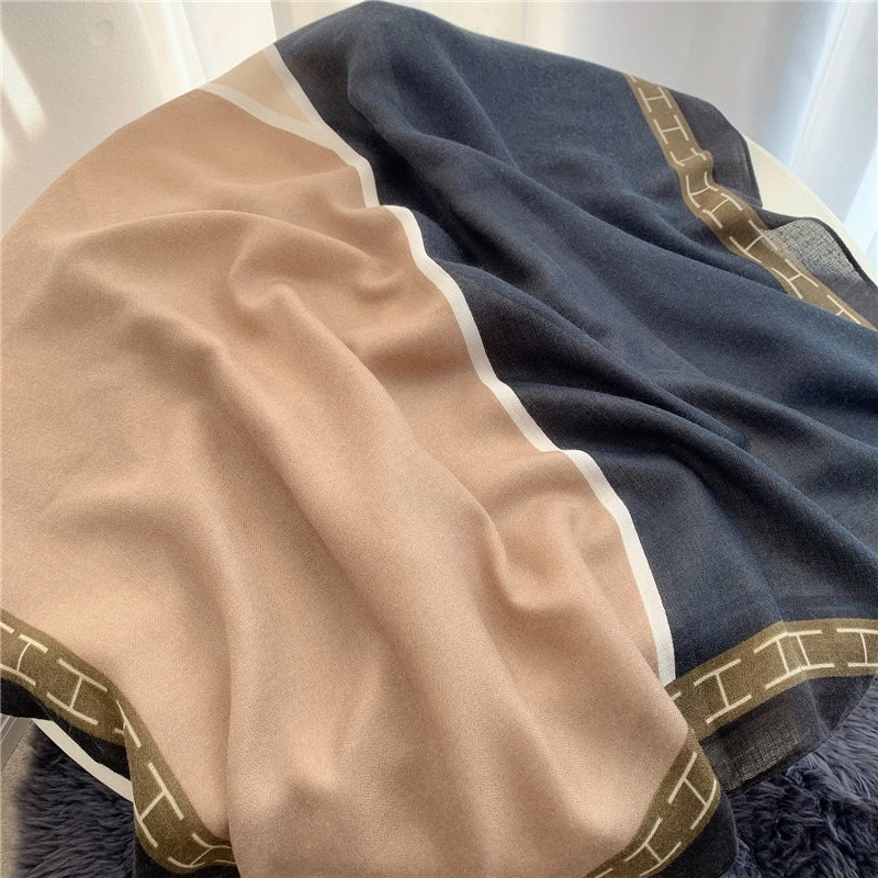 New Cotton And Linen Scarf Women's Fashion Colorblock Shawl Spring And Autumn Travel Decorative Scarf Cyber Celebrity Star Style Letters