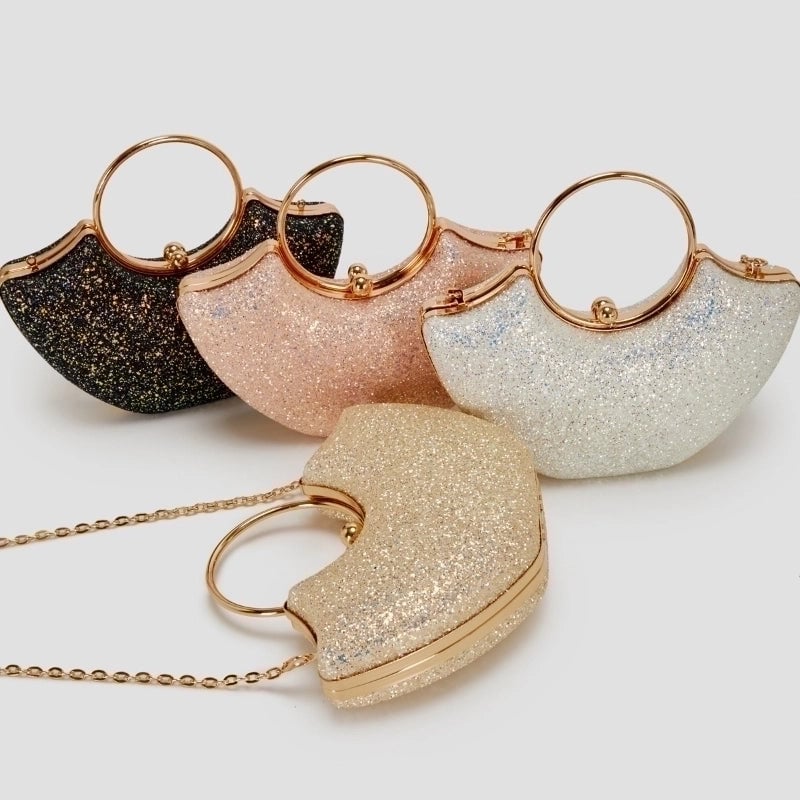 Women's Small PVC Solid Color Elegant Sequins Shell Lock Clasp Evening Bag