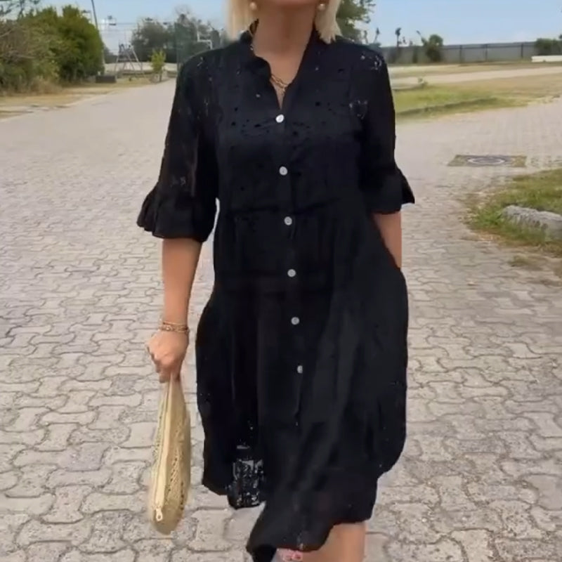 Women's Lace Button Design Dress