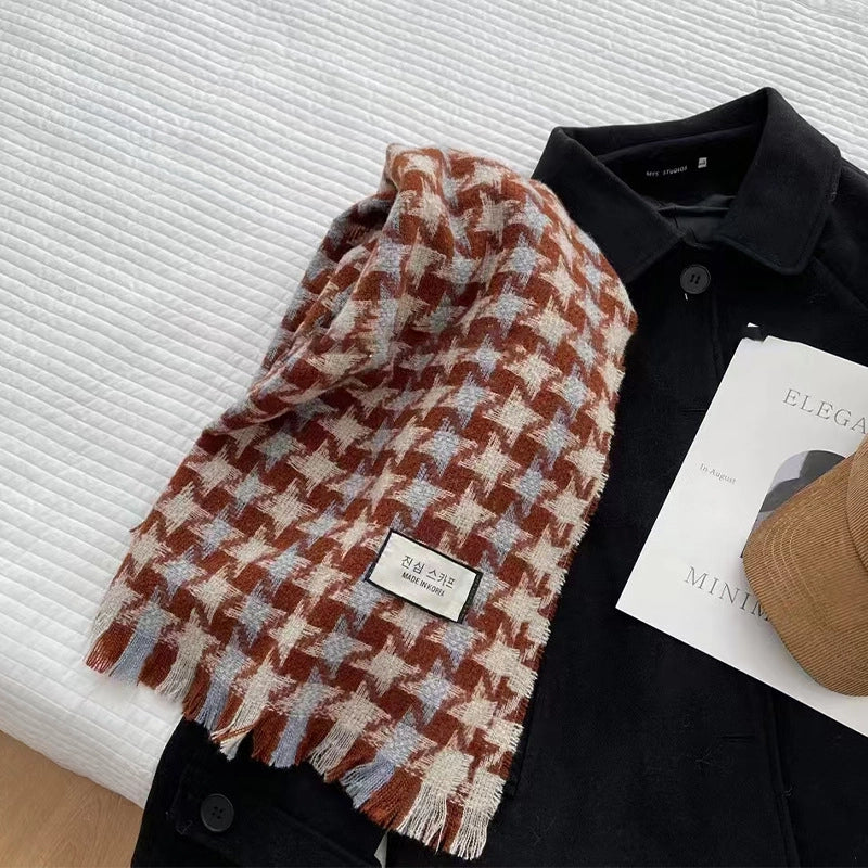 New Plaid Autumn And Winter White Scarf Women's  Atmosphere Warm Soft Tassel Shawl Scarf