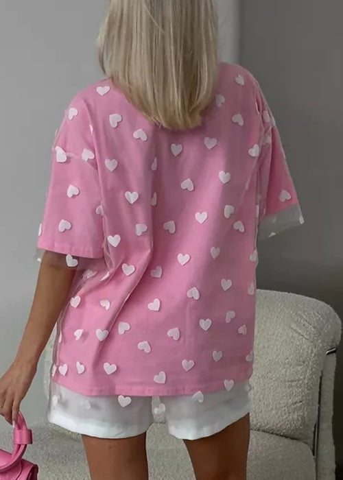 New Pink Tulle Patchwork T Shirt Short Sleeve