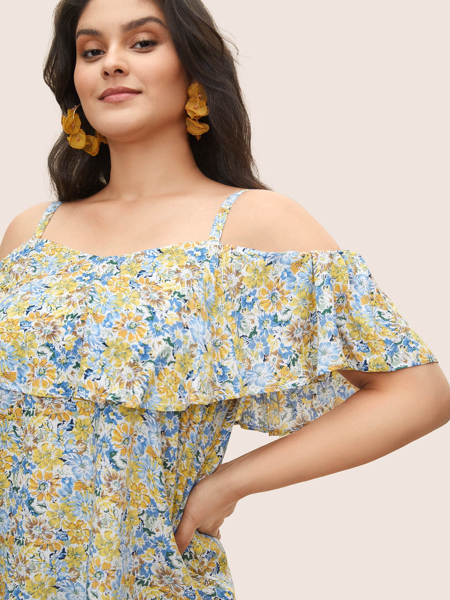 Floral One Shoulder Neck Adjustable Straps Blouse