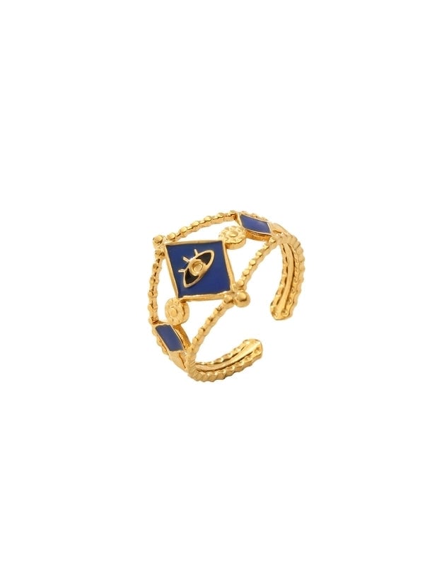 Retro Eye Flower Snake 304 Stainless Steel 18K Gold Plated Enamel Open Rings