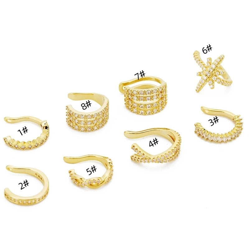 1 Piece IG Style Minimalist U Shape Star Inlay Copper Zircon Ear Cuffs