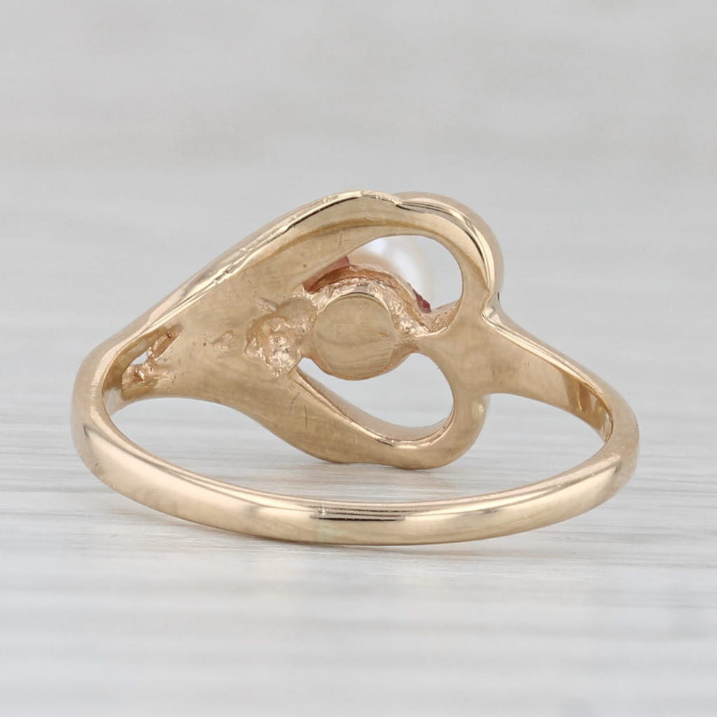 Cultured Pearl Diamond Heart Ring 14k Yellow Gold Size 5.5