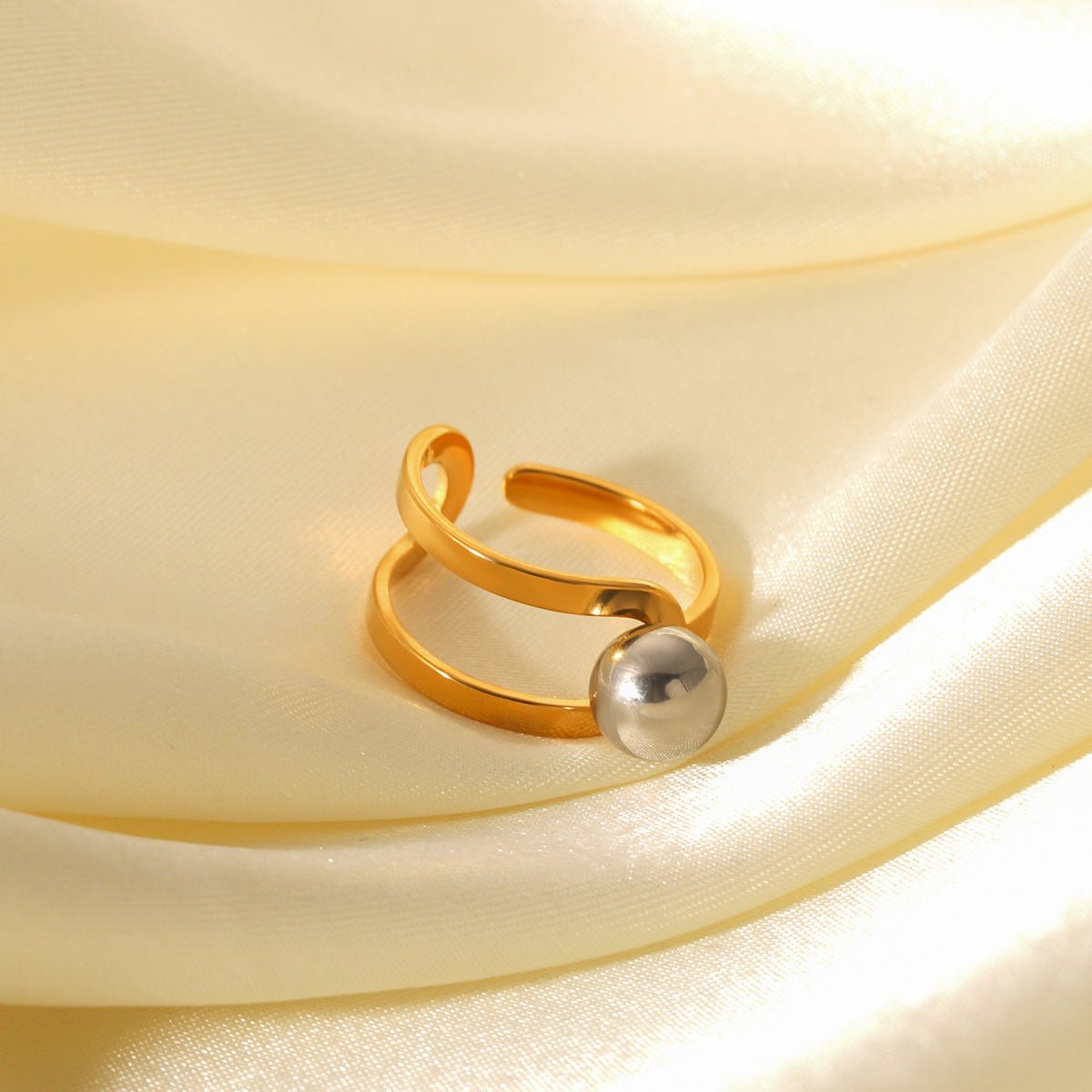 Gold And Silver Color Matching Stainless Steel Ring Hollow Line Steel Bead Open Ring Titanium Steel Ring