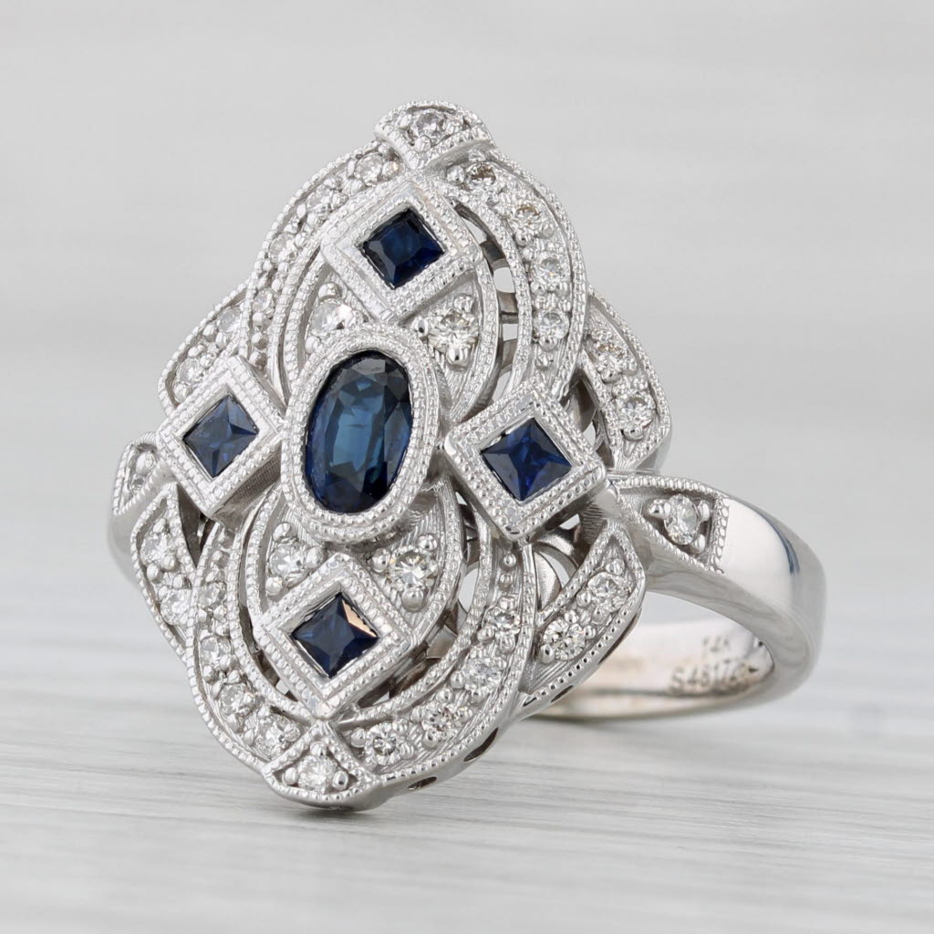 Gabriel & Co 0.76ctw Blue Sapphire Diamond Ring 14k White Gold Size 7.25