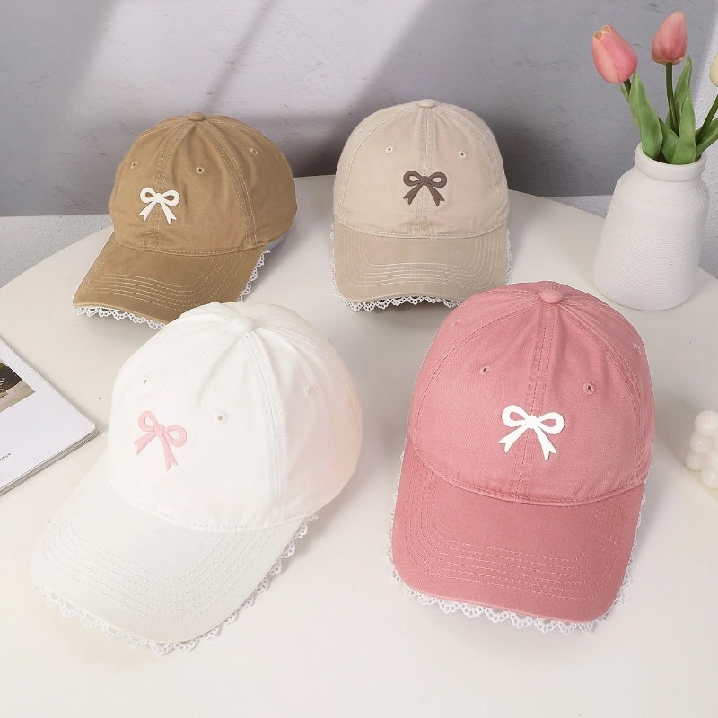 Women's Casual Cute Sweet Bow Knot Embroidery Lace Wide Eaves Curved Eaves Baseball Cap