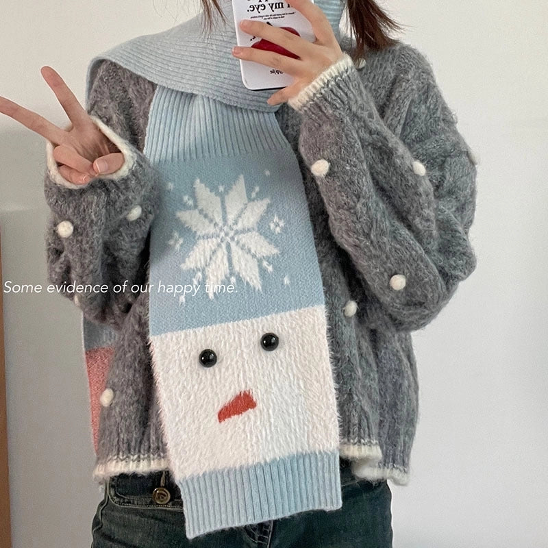 Women's Cartoon Style Sweet Snowman Snowflake Imitation Mink Bejirog Scarf