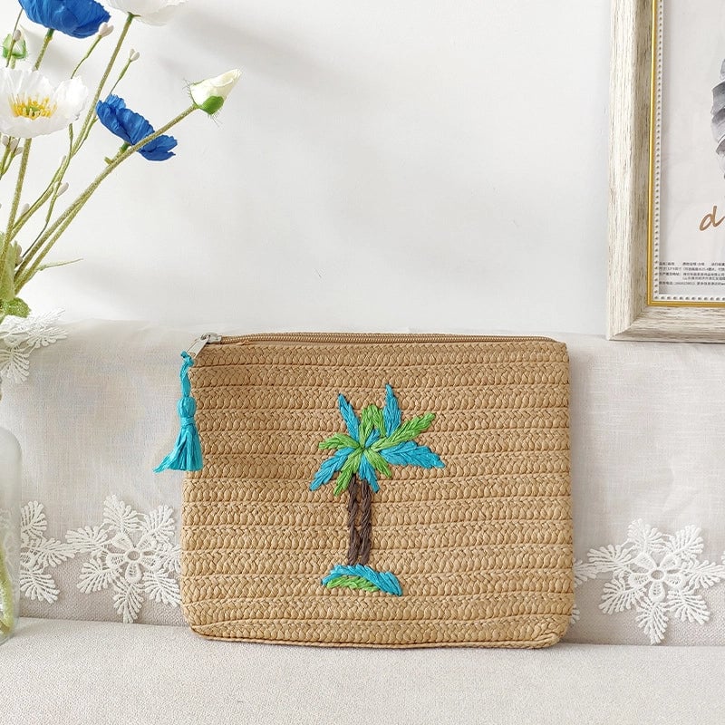 Coconut Tree Straw Tree Weave Square Clutches