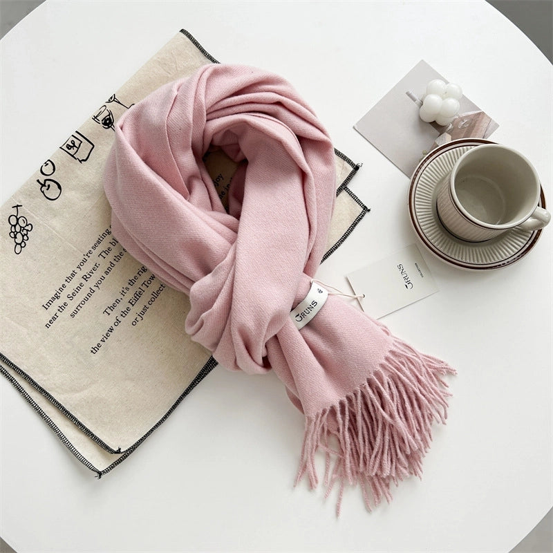 Women's Elegant Minimalist Solid Color Imitation Cashmere Tassel Scarf