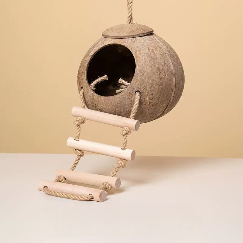 🦜🦜Coconut Nest Hut with ladder hanging bird house hamster nest Limited time discount