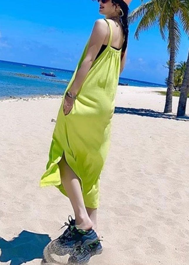 Women Orange Oversized Print Cotton Vacation Sundresses Summer