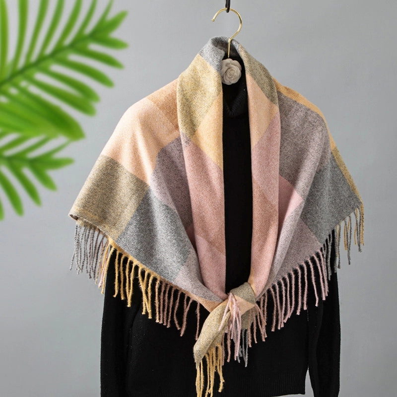 Women's Retro Lattice Polyester Tassel Scarf