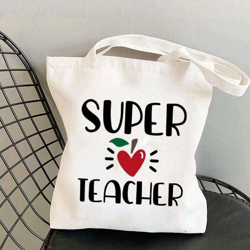 Hot Selling Kawaii Heart-shaped Printed Tote Bag For Teachers And Students One-shoulder Large Capacity White Cotton Bag