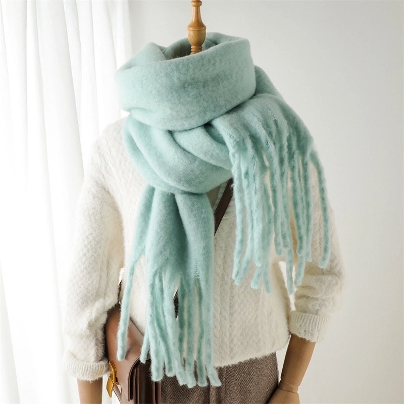 Mohair Scarf Pure Color All-matching Winter Warm Lengthened Fringe Bib Scarf Men's And Women's European And American Export Thick Scarf