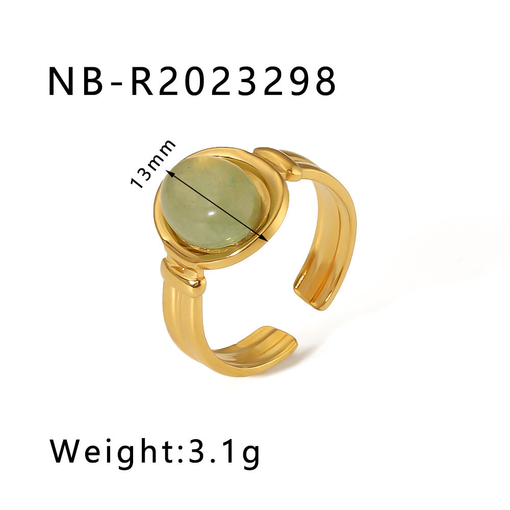 Natural Stone Ring Retro Niche Personality Open Stainless Steel Ring