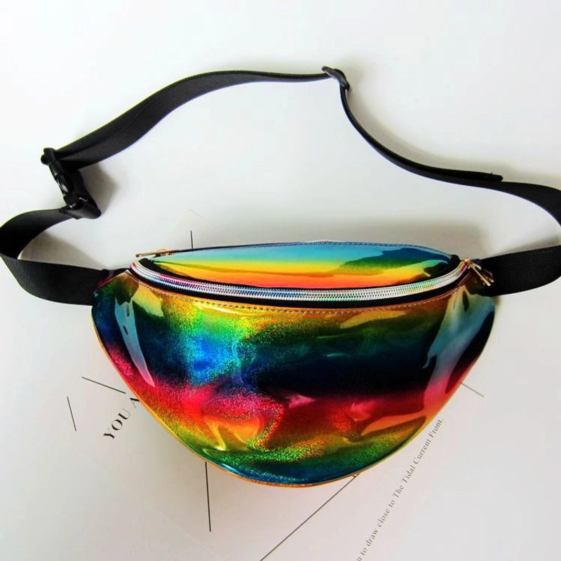 Ladies Waist Bag Running Outdoor Sports PU Colorful Laser New Shoulder Slung Chest Bag Men
