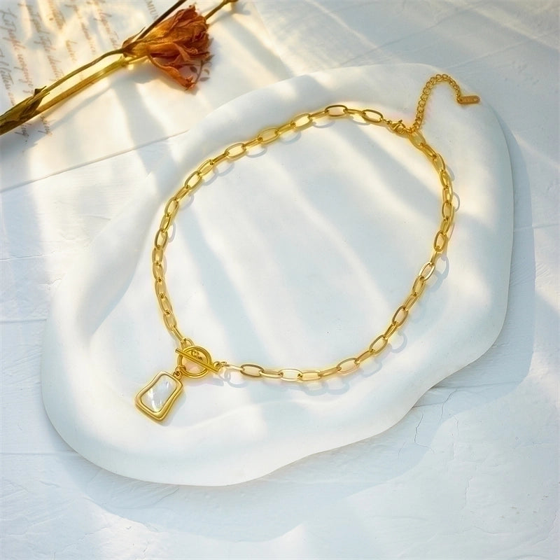 304 Stainless Steel 18K Gold Plated Korean Style Toggle Plating Square Necklace