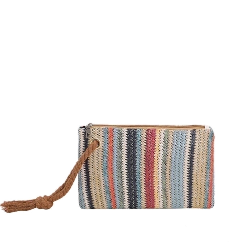 White Brown Green Straw Stripe Square Evening Bags