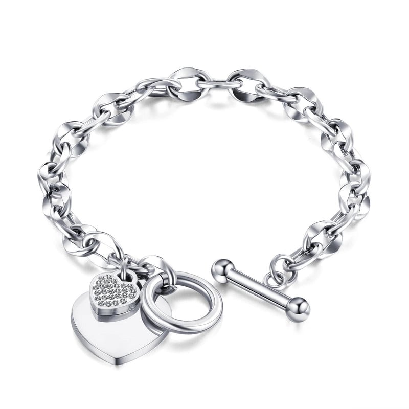 Luxurious Classic Style Shiny Heart Shape Titanium Steel 18K Gold Plated Artificial Rhinestones Bracelets In Bulk