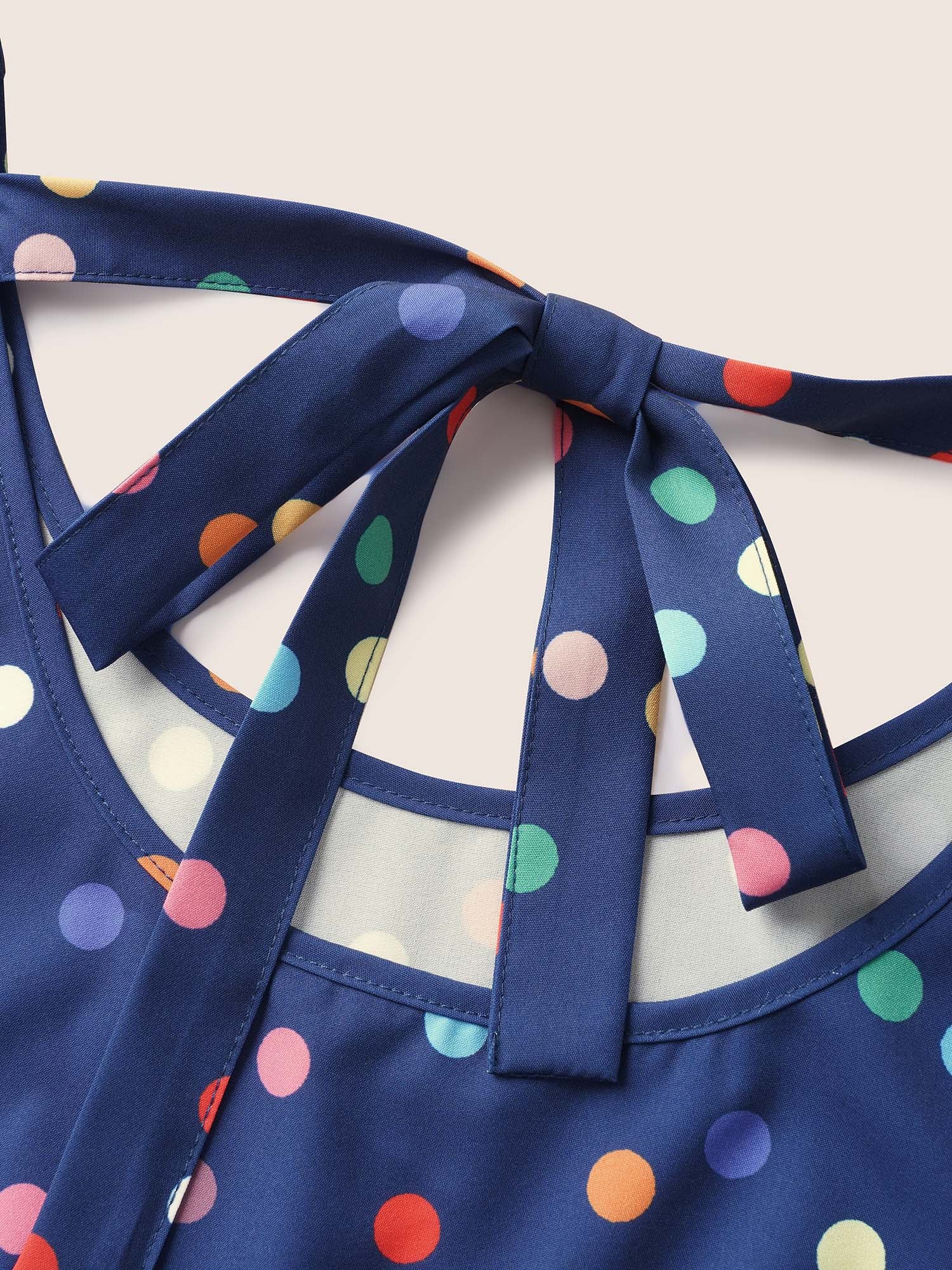 Colored Polka Dot Tie Knot Ruffle Cap Sleeve Dress