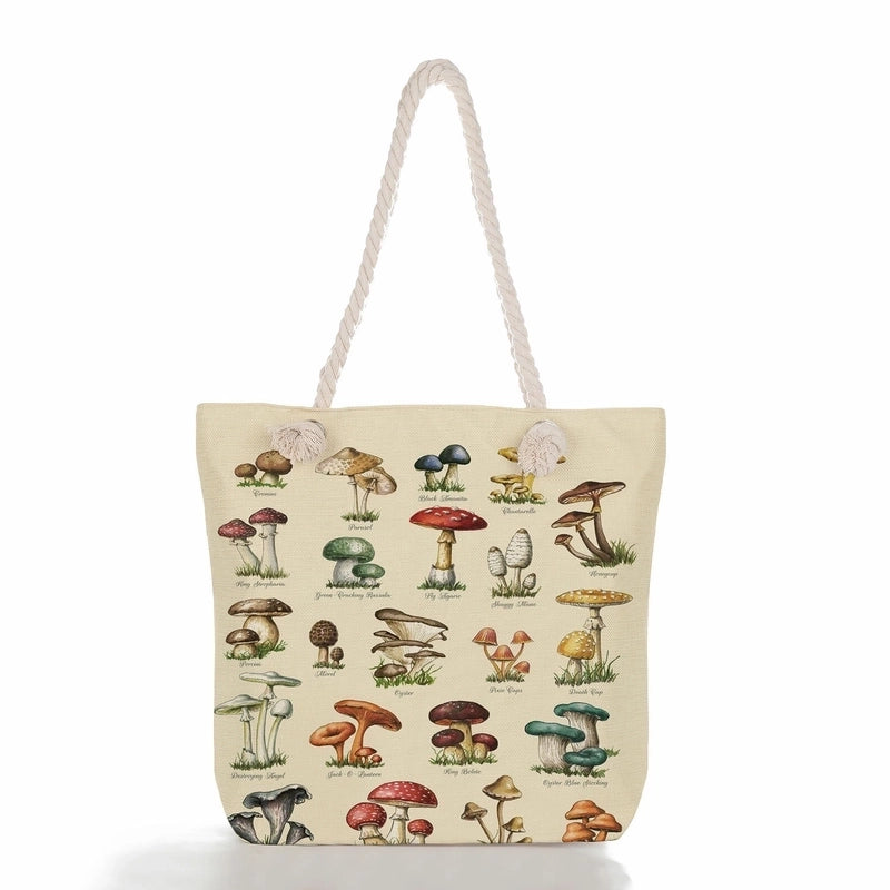 Women's Fashion Cartoon Mushroom Butterfly Canvas Shopping Bags