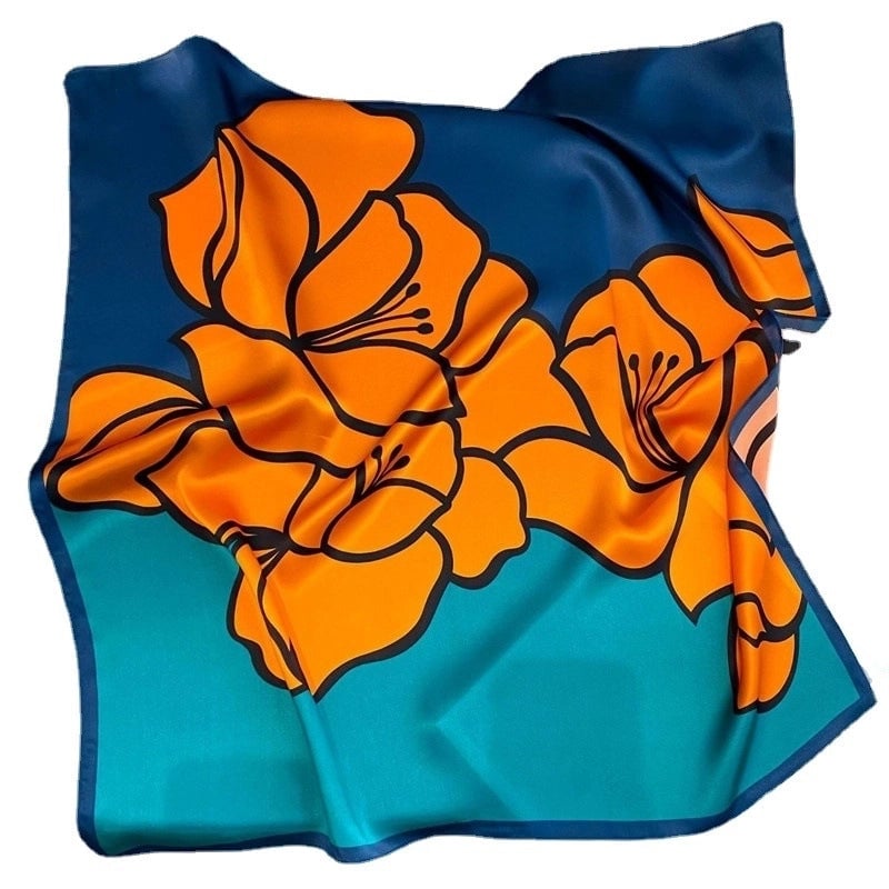 Women's Sweet Minimalist Color Block Satin Printing Silk Scarf