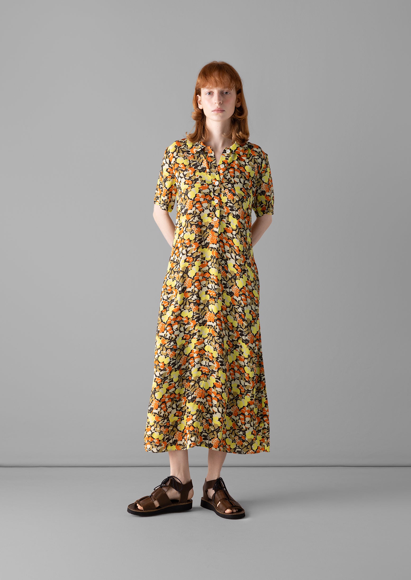 Hedgerow Print Crepe Shirt Dress | Burnt Orange