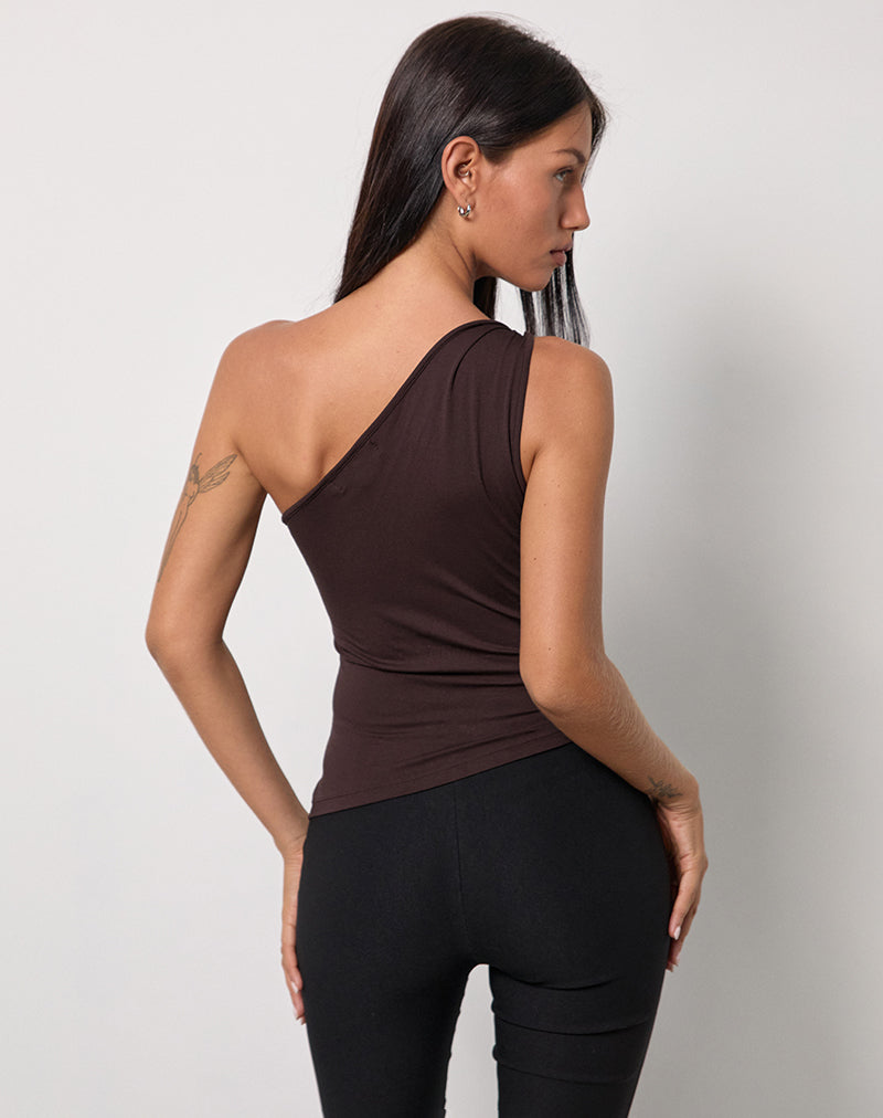 Idra Asymmetric Top in Rayon Jersey Bitter Chocolate