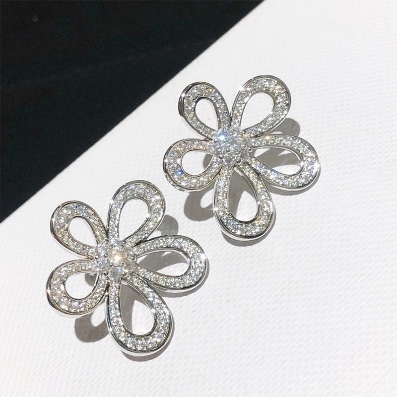 3 Pieces Sweet Heart Shape Rose Flower Inlay Imitation Pearl Alloy Rhinestones Earrings