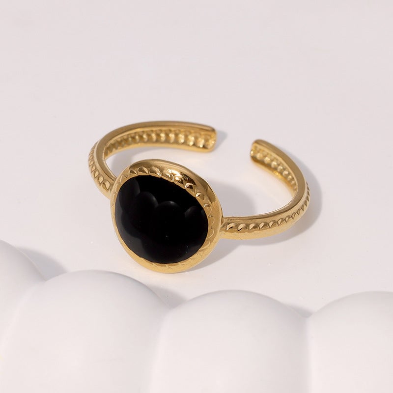 French Retro Geometric Simple Versatile Oil Drop Ring Gold-Plated Stainless Steel Ring For Women