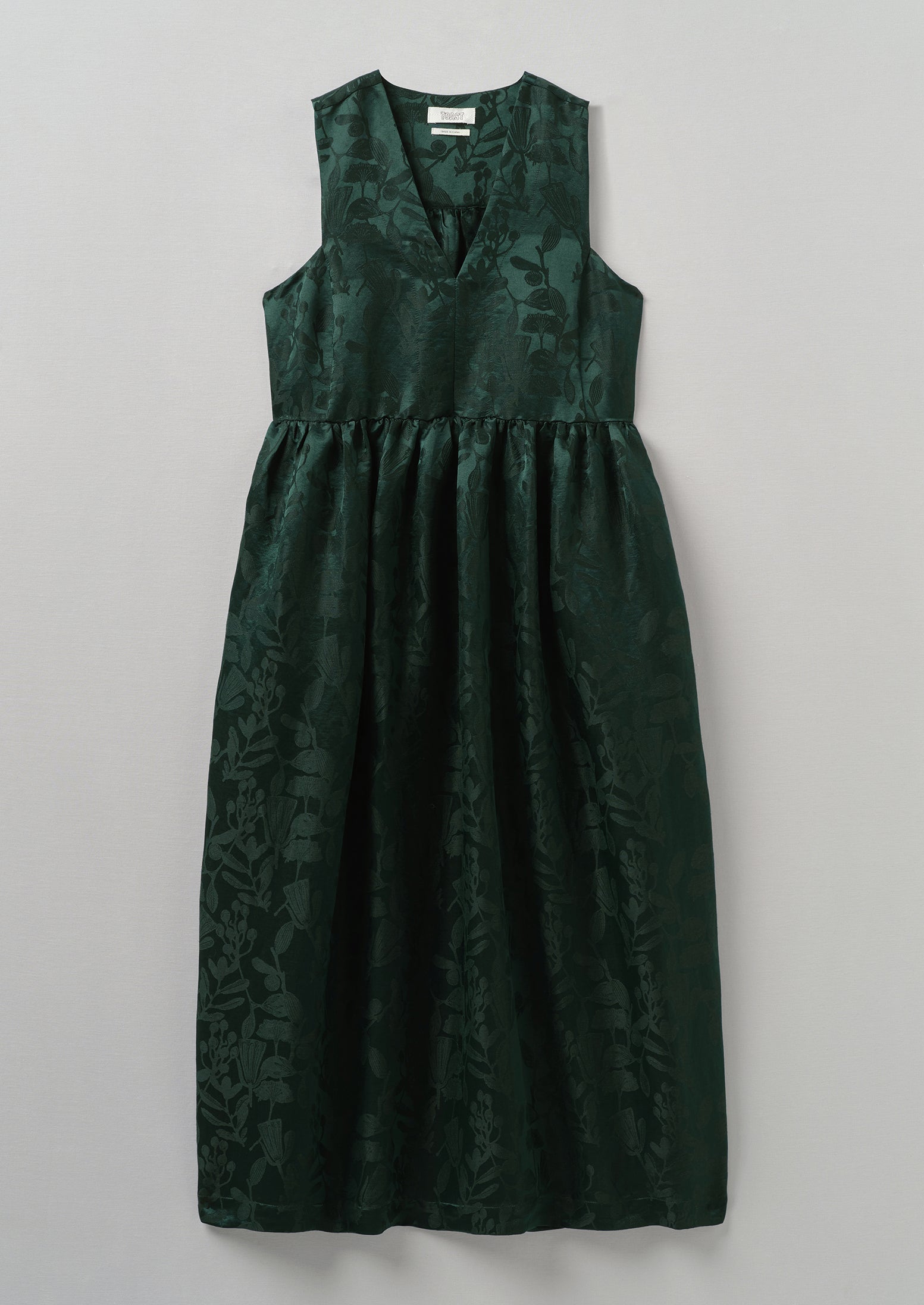 Linen Silk Jacquard Sleeveless Dress | Lapis Green
