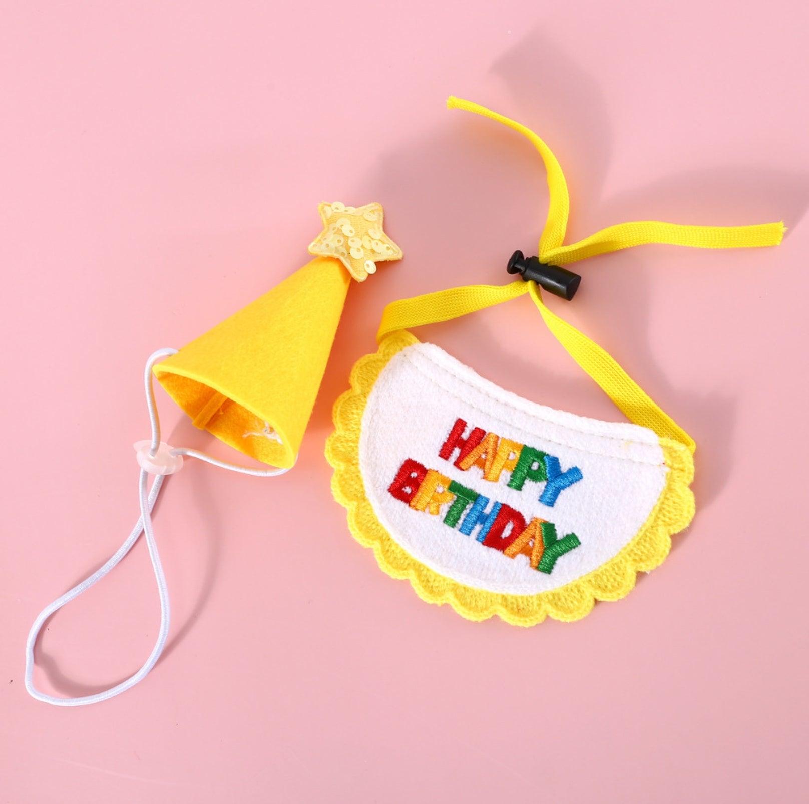 Pet Birthday Ensemble: Stylish Hat & Bib Accessory Set