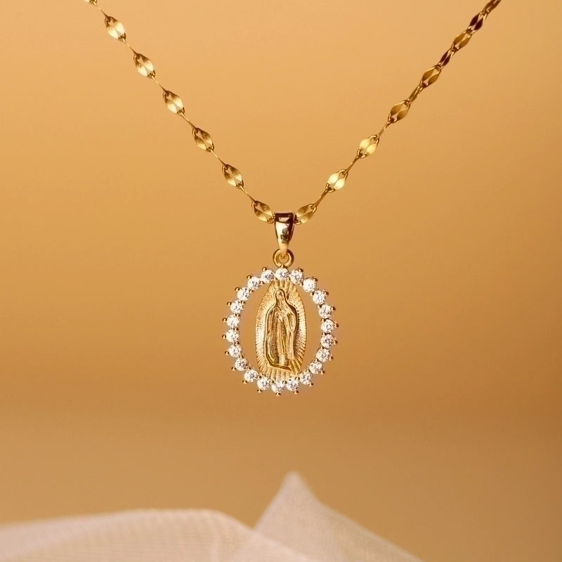 Elegant Minimalist Human Stainless Steel Hollow Out Zircon 18k Gold Plated Pendant Necklace