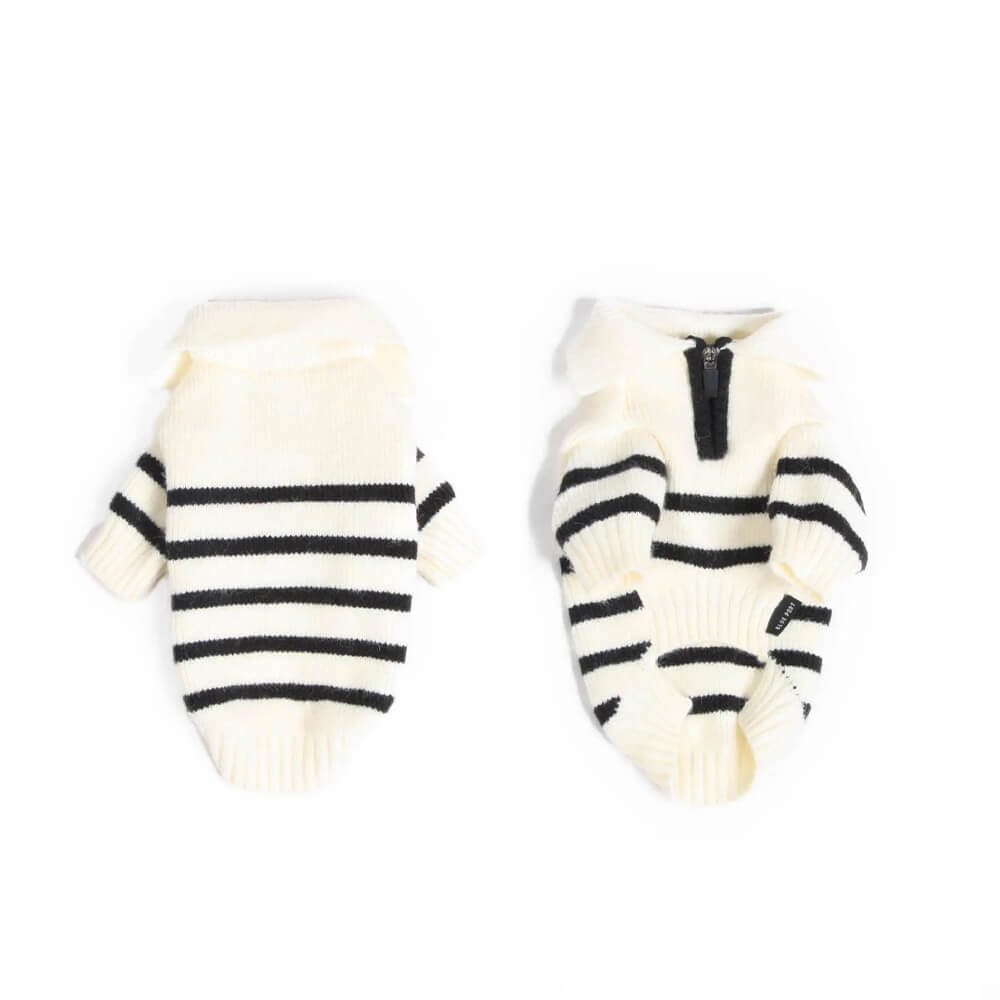 Casual Folded Collar Striped Soft Warm Stretchable Knit Dog Sweater