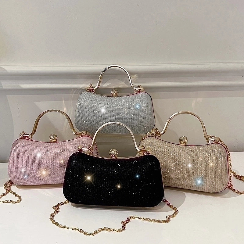 Pink Gold Silver Polyester Solid Color Sewing Thread Pillow Shape Evening Bags
