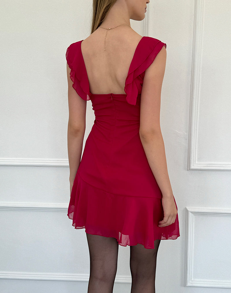 Binita Mini Dress in Chiffon Burgundy