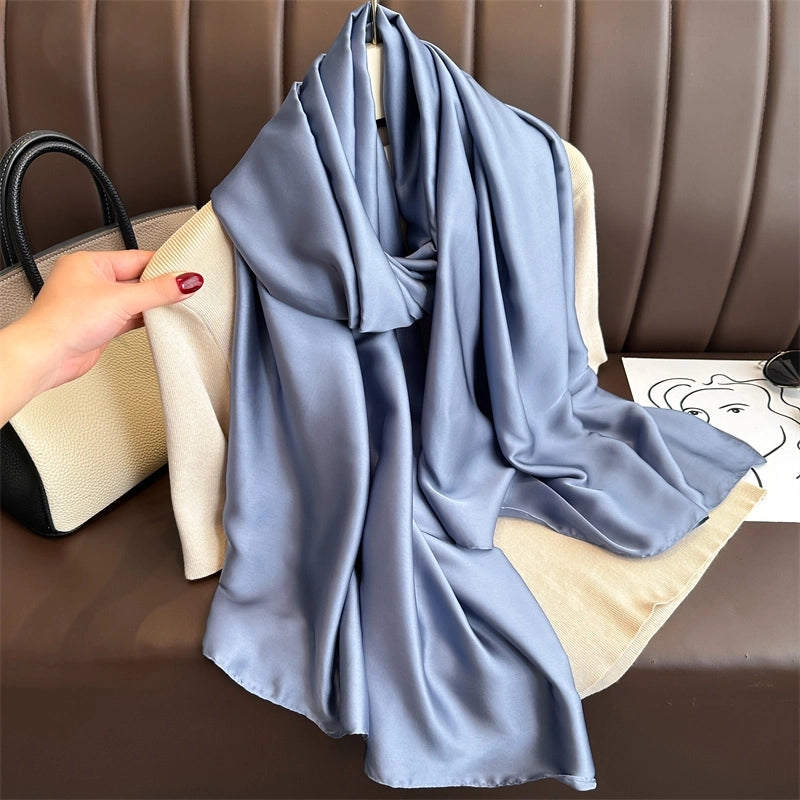 Spring And Summer Solid Color Simple Long Silk Scarf Scarf Women's Beach Scarf Middle East Scarf  Satin Imitation Silk Scarf