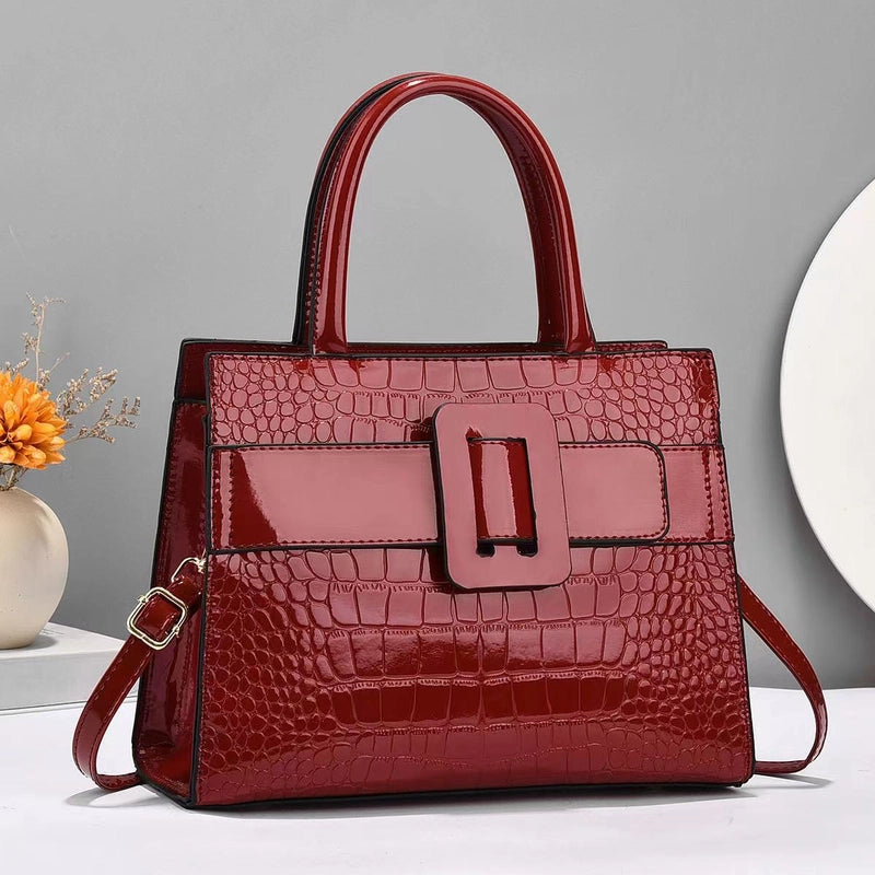 Women's Large Pu Leather Solid Color Crocodile Vintage Style Classic Style Zipper Tote Bag