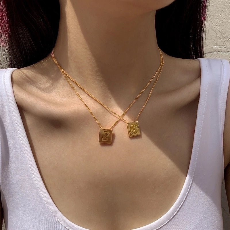 Minimalist Letter Square Titanium Steel Necklace 1 Piece