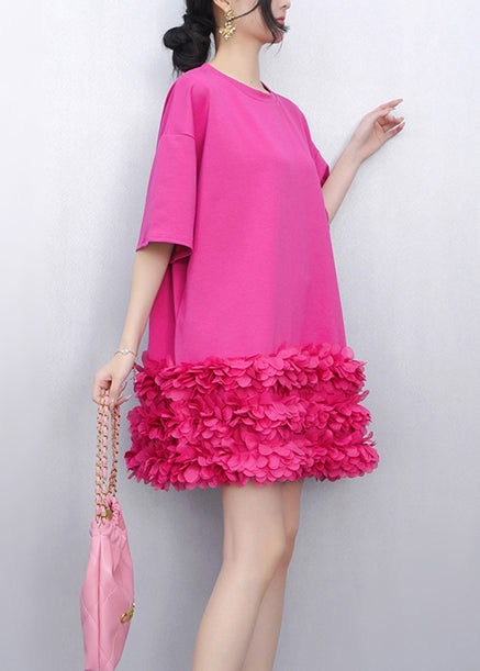 Chic Rose Petal Patchwork Cotton Mini Dress Summer