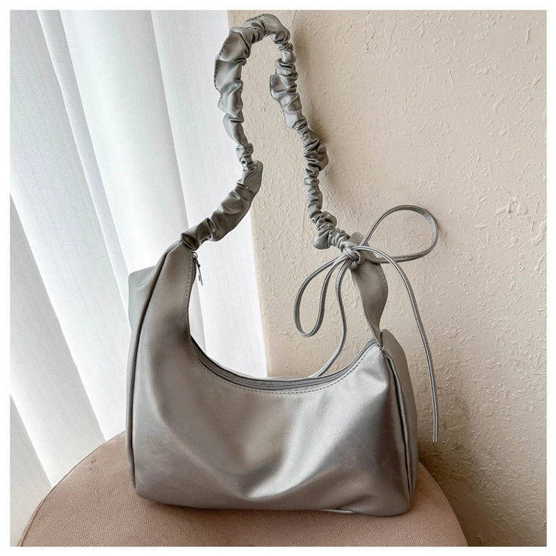 Women's Small PU Solid Color Streetwear Sewing Thread Square Zipper Ruched Bag