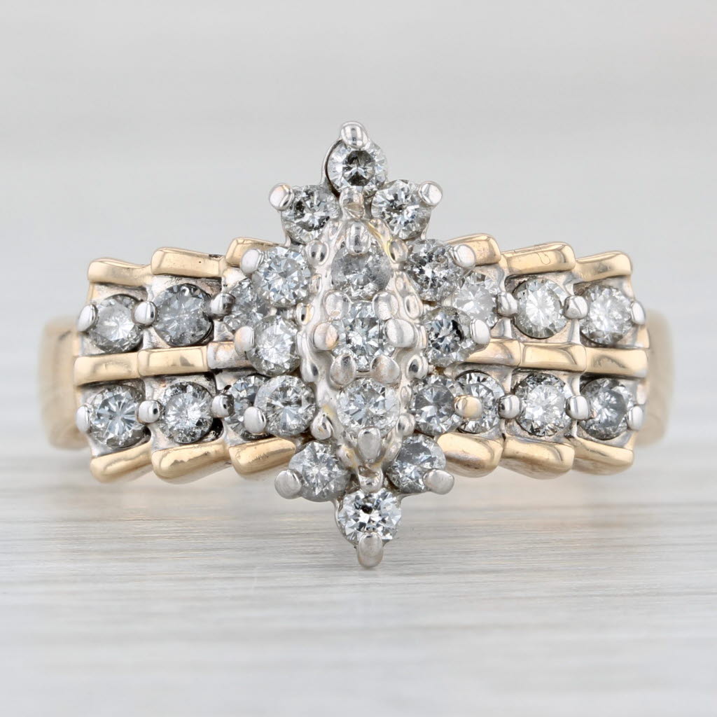0.96ctw Diamond Cluster Ring 14k Yellow White Gold Size 8.5 Engagement