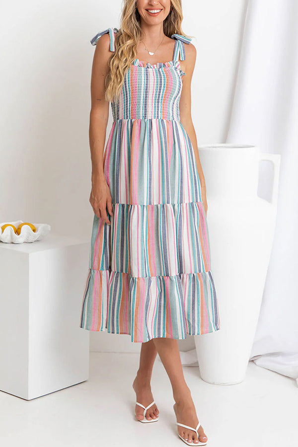 Stripe Print Sleeveless Casual Dress