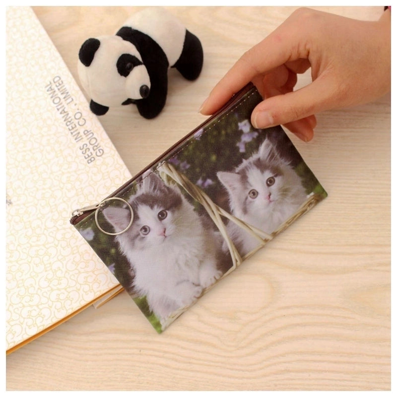 3 Pieces Women's Cat Pu Leather Zipper Coin Purses