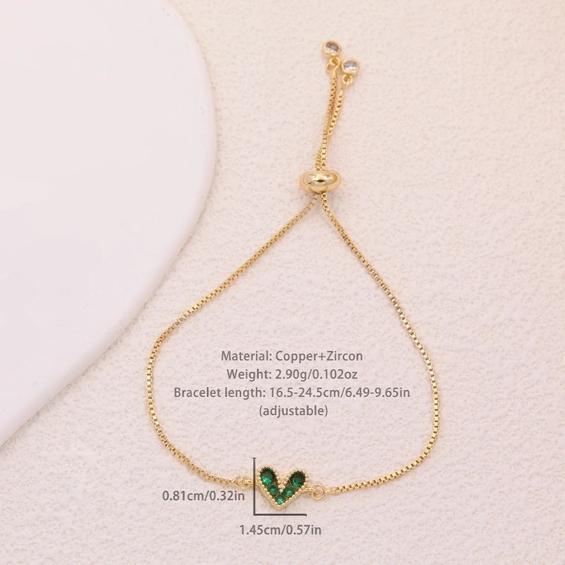 2 Pieces Romantic Minimalist Heart Shape Copper Plating Inlay 18k Gold Plated Bracelets