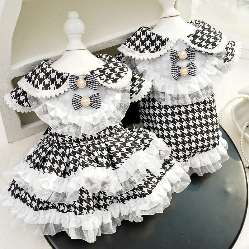 Houndstooth Lace Dog Cat Harness Dress/Vest