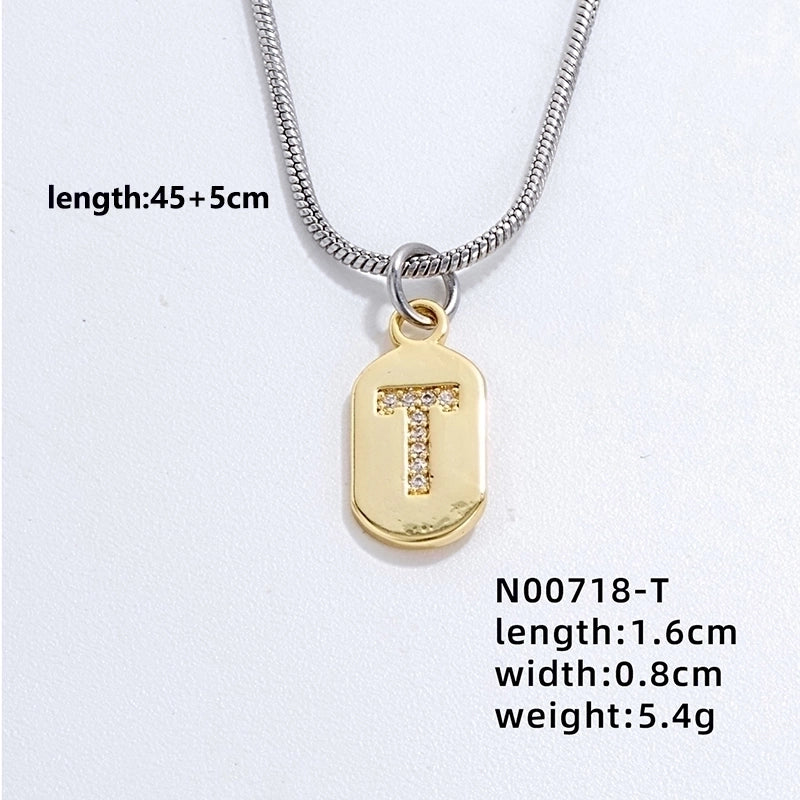 304 Stainless Steel Titanium Steel Gold Plated Minimalist Plating Chain Inlay Letter Zircon Pendant Necklace