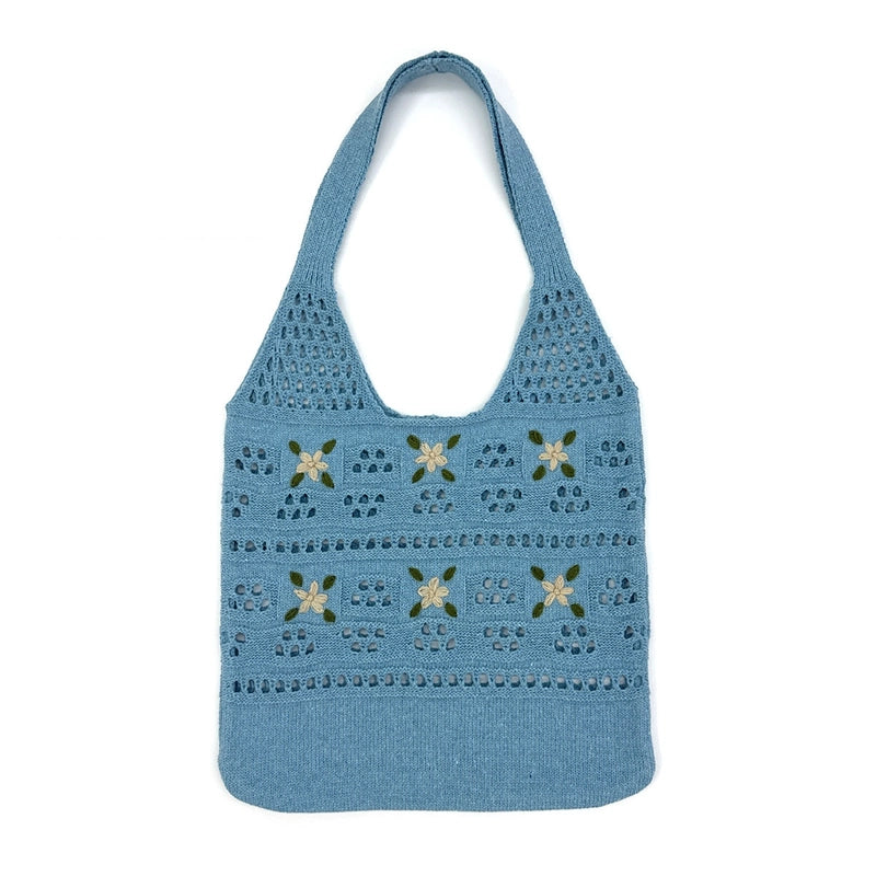 Women's Polyester Solid Color Flower Classic Style Weave Square Open Shoulder Bag